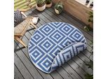 Teppich OTTO HOME "Ronda Wendeteppich", blau (blau, creme), H:5mm Ø:200cm, Kunstfaser, Teppiche, Teppich, Sisal-Optik, Flachgewebe, In- und Outdoor, geometrisches Boho Design