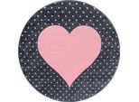 Kinderteppich AYYILDIZ TEPPICHE "Bambi 830", pink (pink, grau), H:11mm Ø:120cm, Kunstfaser, Teppiche, Kinderteppich, auch in rechteckig, Herz Motiv, Kurzflor