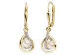 Perlenohrringe JOBO, gelb (gelbgold 375), Ohrringe, Damen, 4mm, Gelbgold 375 Perlen, Gelbgold 375, Perlen, 375 Gold mit 2 Süßwasser-Zuchtperlen und 24 Zirkonia