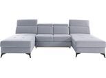 Wohnlandschaft HOME AFFAIRE "Cardiz U-Form", grau, B:296cm H:83cm T:173cm, Webstoff (100% Polyester);Luxus-Microfaser Paris (90% Polyester/10% Polyamid);Struktur fein (100% Polyester);Samtoptik (100% Polyester), Sofas, Wohnlandschaft, inkl.Kopfteilverstellung und Federkern wahlweise mit Bettfunktion