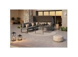 Ambia Garden Dining-Loungeset, Anthrazit, Metall, Glas, Textil, 4-teilig, Füllung: Polyester, einzeln stellbar, U-Form, 213x67x70 cm, hochklappbare Sonnenblende, Tisch mit Glasplatte, Loungemöbel, Gartenlounge-Sets