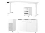 Büromöbel-Set GERMANIA "Mailand", weiß, Schreibtisch Breite 180cm Holzwerkstoff Metall, Holzwerkstoff, Metall, Arbeitsmöbel-Sets, Büromöbel-Set, inkl. Schreibtisch, Rollcontainer, Raumteiler und Sideboard