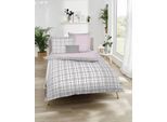 Wendebettwäsche KAEPPEL "Plaid", rosa (rose), B/L: 200cm x 20cm, 1 Stk., 2 Stk., Mako-Satin, B/L: 80cm x 80cm, 3 Stk., Mako-Satin, Obermaterial: 100% Baumwolle, Bettwäsche, Wendebettwäsche, angenehm wärmend