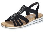 Keilsandalette RIEKER, Damen, Gr. 42, schwarz, Lederimitat, Schuhe, Sommerschuh, Sandale, Keilabsatz, mit Gummizüge für guten Sitz, Topseller