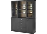 Buffet HOME AFFAIRE "Lincoln, Hochschrank im Landhausstil, moderner Schrank", schwarz matt, B:158cm H:200cm T:39cm, FSC-zertifizierter Holzwerkstoff, Schränke, Buffet, edles Design, messingfarbene Knopfgriffe, vielseitig einsetzbar