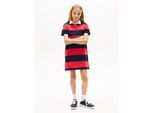 Polokleid TOMMY HILFIGER "RUGBY POLO DRESS SHORT SLEEVE", Mädchen, Gr. 10 (140), N-Gr, rot (schwarz night navy stripes), Piqué, Obermaterial: 100% Baumwolle, gestreift, regular fit kurz, abgesteppte Kante, Kleider Polokleid, Kinder bis 16 Jahre, Baumwoll-Piqué, regular fit