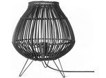 PACO HOME Tischleuchte "PURI", schwarz, Ø 31cm H: 36cm, Leuchten, Rattan Korblampe Nacht LED Dreibein Boho E27, Tischleuchte