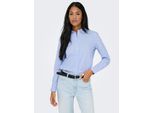 Hemdbluse JDY "JDYMIO L/S SHIRT WVN NOOS", Damen, Gr. 36, blau (cashmere blau stripes:cloud dancer), Web, Obermaterial: 72% Baumwolle, 24% Polyester, 4% Elasthan, gestreift, regular fit hüftlang, 1-Knopf-Manschette, Blusen Hemdbluse, unifarben oder gestreift