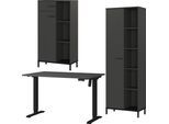 Büromöbel-Set GERMANIA "GW-Rovigo", grau (graphit, schwarz), B:278cm H:190cm T:80cm, Holzwerkstoff, Metall, Arbeitsmöbel-Sets, Büromöbel-Set, Schreibtisch elektrisch höhenverstellbar