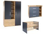 Babyzimmer-Komplettset ARTHUR BERNDT "Babyzimmer-Set »Alessio« 3-teilig, Anthrazit mit Eiche Artisan Dekor", schwarz (artisan, oak, nachbildung, anthrazit), ohne Matratze, B/H: 70cm x 140cm, Hartfaserplatte, Holzwerkstoff, Kunststoff, Massivholz, Schlafzimmermöbel-Sets, Babyzimmer-Komplettset