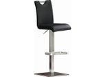 Livetastic Barhocker, Schwarz, Edelstahl, Metall, Leder, Echtleder, Rindleder, eckig, Bodenplatte, 42x90x50 cm, Sitzfläche 180° drehbar, Esszimmer, Barmöbel, Barhocker