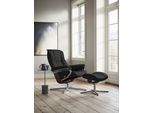 Relaxsessel STRESSLESS "Mayfair", schwarz (schwarz batick), B:92cm H:103cm T:79cm, Leder BATICK: BATICK ist ein leicht korrigiertes, durchgefärbtes und genarbtes Möbelleder, bei dem die meisten Unebenheiten und Spuren in der Regel entfernt wurden., Sessel, Relaxsessel, mit Cross Base, Größe S, M & L, Holzakzent Braun