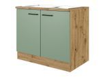 FlexWell , Eiche Artisan, Schilfgrün , Holzwerkstoff , 100x85x57 cm , Made in Germany , individuell planbar , Küche, Küchenblöcke, Küchenschränke, Spülenunterschränke