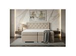 Mid.you , Beige , Textil, Holzwerkstoff , H3 , 180x200 cm , gepolstertes Kopfteil, Stoffauswahl, Topper durchgehend, Matratze geteilt ,