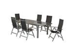 Gardenson , Schwarz, Silberfarben , Metall, Textil , Uni , Tisch ausziehbar, Stuhl klappbar, Tisch mit Glasplatte, Rückenlehne mehrfach verstellbar , Gartenmöbel, Gartenmöbel-Sets, Gartengarnituren