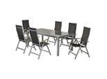 Gardenson , Schwarz, Silberfarben , Metall, Textil , Uni , Stuhl klappbar, Tische mit Glasplatte, Rückenlehne mehrfach verstellbar , Gartenmöbel, Gartenmöbel-Sets, Gartengarnituren