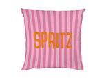 Dekokissen QUEENCE "Spritz gestreift", bunt (schriftzug bedruckt gestreift), B:40cm L:40cm, Polyester, Dekokissen_Sitzkissen_Kissenhüllen, Beidseitig bedruckte Kissenhülle, Kissen 40x40cm, inkl. Reißverschluss