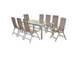 Gardenson , Silberfarben, Taupe , Metall, Textil , Uni , Stuhl klappbar, Tisch mit Glasplatte, Rückenlehne mehrfach verstellbar , Gartenmöbel, Gartenmöbel-Sets, Gartengarnituren