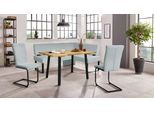 Eckbankgruppe OTTO HOME "Oliver", blau (hellblau (castello 8624), schwarz), B:200cm H:89cm T:160cm, 92% PES, 8% Naylon, Sitzmöbel-Sets, Eckbankgruppe, Eckbank mit Wellenunterfederung im Sitz, Tisch Massiv Eiche
