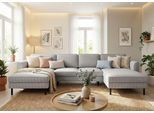 Wohnlandschaft HOME AFFAIRE "Booster II, whlw. mit Schlaffunktion & Bettkasten, Fuß schwarz", grau (opal grau), B:305cm H:83cm T:161cm, 88% Polyester, 12% Nylon, Sofas, Wohnlandschaft, Sofa in U-Form, Breite 305 cm, in Cord oder Struktur LEO o. LINO