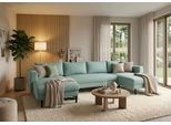 Wohnlandschaft TRENDMANUFAKTUR "Amazing II, wahlw. mit Schlaffunktion & Bettkasten, Fuß schwarz", mint, B:305cm H:81cm T:161cm, Sofas, Wohnlandschaft, Sofa in U-Form, in Cord, Struktur LEO o. Struktur LINO, Breite 305 cm