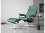 Relaxsessel STRESSLESS "Consul", grün (aqua grün paloma), B:91cm H:102cm T:79cm, Leder PALOMA: PALOMA ist ein durchgefärbtes Semianilin-Möbelleder mit natürlicher Narbung., Sessel, Relaxsessel, mit Cross Base, Größe S, M & L, Holzakzent Eiche, in 2 Bezugsqualitäten lieferbar