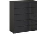Schubkastenkommode RAUCH "Kommode Sideboard Wäscheschrank Schrank SKAT MERIDIAN", graphit, glas basalt, B:80cm H:100cm T:42cm, Holzwerkstoff, Sideboards, Schubkastenkommode, mit 5 Schubladen mit Glasfront in elegantem Design MADE IN GERMANY