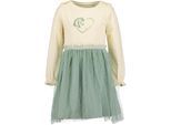 Jerseykleid BLUE SEVEN, Mädchen, Gr. 92, N-Gr, stein, Jersey, Obermaterial: 100% Baumwolle, bedruckt, kontrastfarbene Details, unifarben, regular fit kniebedeckend, Rundhals, Rollkante mit Gummizug, Kleider Jerseykleid, mit aufgesetztem Tüllüberrock und tollem Pferde-Frontmotiv