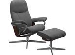 Relaxsessel STRESSLESS "Consul", grau (grau batick), B:91cm H:102cm T:79cm, Leder BATICK: BATICK ist ein leicht korrigiertes, durchgefärbtes und genarbtes Möbelleder, bei dem die meisten Unebenheiten und Spuren in der Regel entfernt wurden., Sessel, Relaxsessel, mit Cross Base, Größe S, M & L, Holzakzent Braun