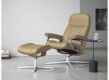 Relaxsessel STRESSLESS "Consul", beige (sand paloma), B:82cm H:102cm T:72cm, Leder PALOMA: PALOMA ist ein durchgefärbtes Semianilin-Möbelleder mit natürlicher Narbung., Sessel, Relaxsessel, mit Cross Base, Größe S, M & L, Holzakzent Eiche, in 2 Bezugsqualitäten lieferbar