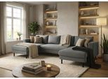 Wohnlandschaft TRENDMANUFAKTUR "Amazing II, wahlw. mit Schlaffunktion & Bettkasten, Fuß schwarz", grau (anthrazit), B:305cm H:81cm T:161cm, Sofas, Wohnlandschaft, Sofa in U-Form, in Cord, Struktur LEO o. Struktur LINO, Breite 305 cm