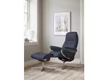 Relaxsessel STRESSLESS "Sunrise", blau (oxford blau paloma), B:83cm H:105cm T:74cm, Leder PALOMA: PALOMA ist ein durchgefärbtes Semianilin-Möbelleder mit natürlicher Narbung., Sessel, Relaxsessel, mit Cross Base, Größe S, M & L, Holzakzent Braun