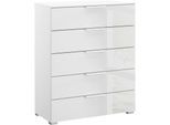 Schubkastenkommode RAUCH "Kommode Sideboard Wäscheschrank Schrank SKAT MERIDIAN", alpinweiß, glas kristallweiß, B:80cm H:100cm T:42cm, Holzwerkstoff, Sideboards, Schubkastenkommode, mit 5 Schubladen mit Glasfront in elegantem Design MADE IN GERMANY