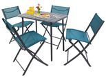 Garten-Essgruppe VCM "5 tlg. Bistroset Balkonset Gartenset Sumila 80x55", blau (türkis), B:45cm T:46cm, Obermaterial: 80% Textilmaterial TEXMAT. 20% Metall MT., Sitzmöbel-Sets, Garten-Essgruppe