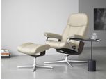 Relaxsessel STRESSLESS "Consul", beige (cream batick), B:78cm H:97cm T:70cm, Leder BATICK: BATICK ist ein leicht korrigiertes, durchgefärbtes und genarbtes Möbelleder, bei dem die meisten Unebenheiten und Spuren in der Regel entfernt wurden., Sessel, Relaxsessel, mit Cross Base, Größe S, M & L, Holzakzent Wenge