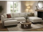 Wohnlandschaft TRENDMANUFAKTUR "Amazing II, wahlw. mit Schlaffunktion & Bettkasten, Fuß schwarz", wollweiß, B:305cm H:81cm T:161cm, Sofas, Wohnlandschaft, Sofa in U-Form, in Cord, Struktur LEO o. Struktur LINO, Breite 305 cm
