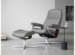 Relaxsessel STRESSLESS "Consul", grau (wild dove batick), B:78cm H:97cm T:70cm, Leder BATICK: BATICK ist ein leicht korrigiertes, durchgefärbtes und genarbtes Möbelleder, bei dem die meisten Unebenheiten und Spuren in der Regel entfernt wurden., Sessel, Relaxsessel, mit Cross Base, Größe S, M & L, Holzakzent Braun