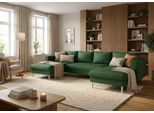 Wohnlandschaft TRENDMANUFAKTUR "Amazing, wahlw. mit Schlaffunktion & Bettkasten, Fuß Buche lackiert", grün (dunkelgrün), B:305cm H:81cm T:161cm, Sofas, Wohnlandschaft, Sofa in U-Form, in Cord oder Struktur, Breite 305 cm