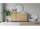 Sideboard BORCHARDT MÖBEL "Vaasa, Kommode mit 2 Türen und 4 Schubkästen auf Kugelführungen", schwarz (schwarz matt, eichefarben wotan), B:152cm H:79cm T:35cm, Holzwerkstoff, Sideboards, Sideboard