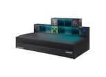 Minecraft Stauraumbett Minecraft, Anthrazit, Holzwerkstoff, Gaming, 7 Fächer, 1 Schublade(n) Schubladen, Mehrfarbig, 90x200 cm, Bettkasten, Beleuchtung, Schlafzimmer, Betten, Stauraumbetten