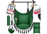 KESSER® Hängesessel mit 2 Kissen Getränkehalter & Bücherfach - Safari XXL Hängestuhl für Erwachsene & Kinder Hängematte bis 150 kg Hängesitz Aufhängung Indoor & Outdoor Wohn & Garten Terrasse