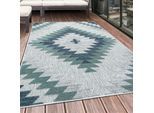 Teppich AYYILDIZ TEPPICHE "BAHAMA 5154", blau, B:80cm H:8mm L:250cm, Polypropylen, Teppiche, Teppich, Läufer, Flachflor mit Hoch-Tief-Struktur, In-und Outdoor geeignet