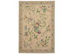 Teppich THEKO "Flomi Sagrini", beige, B:140cm H:4mm L:200cm, Baumwolle, Kunstfaser, Teppiche, Teppich, Flachgewebe, Pastell-Farben, Blumen Design, mit Bordüre