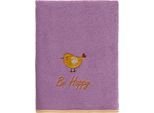 Duschtuch EGERIA "Be Happy", lila, B:70cm L:130cm, Frottier, Baumwolle, Handtücher, mit Vogel Applikation
