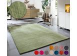 Wollteppich THEKO "Holi", grün (hellgrün), B:170cm H:13mm L:240cm, Schurwolle, Teppiche, Uni-Farben, leicht meliert, reine Wolle, handgewebt mit Knüpfoptik