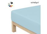 Spannbettlaken SCHLAFGUT "Basic Cotton Bettlaken, 160 g/m², 100% Baumwolle, Spannbetttuch", blau (blau light), 1 Stk., Jersey, 140-160x190-200 20cm, Jersey, Obermaterial: 100% Baumwolle, Bettlaken, Spannbettlaken, Spannbettlaken bis 20 cm Matratzenhöhe, bügelfrei und pflegeleicht