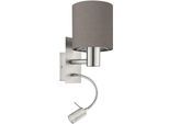 EGLO Wandleuchte "PASTERI Wandlampe - Stahl - E27;LED - 1X40W;1X3,8W - IP20", nickel, matt, 2, H: 38cm, 1 Stk., Leuchten, Wandstrahler, Wandspot, Wohnzimmer, Schlafzimmer, L15 x H38 x AL19,5cm, Wandleuchte