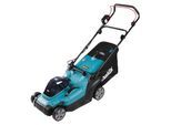 Akkurasenmäher MAKITA "»LM004GM102« 40V max., 43 cm, 50 l, Inkl. Akku und Ladegerät", blau (türkis), B:46cm H:144,4cm T:139cm, Rasenmäher, leistungsstark, abgasfrei und besonders leise