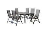 Gardenson , Braun, Graphitfarben , Metall, Textil , Uni , Stuhl klappbar, Tisch mit Glasplatte, Rückenlehne mehrfach verstellbar , Gartenmöbel, Gartenmöbel-Sets, Gartengarnituren