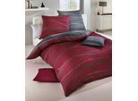 Wendebettwäsche KAEPPEL "MOTION 100% gekämmte Baumwolle", rot (rubin, grau), B/L: 155cm x 220cm, 1 Stk., 1 Stk., Mako-Satin, B/L: 80cm x 80cm, 2 Stk., Mako-Satin, Obermaterial: 100% Baumwolle, Bettwäsche, Wendebettwäsche, mit feinen Wellenlinien, Markenreißverschluss, Wendeoptik